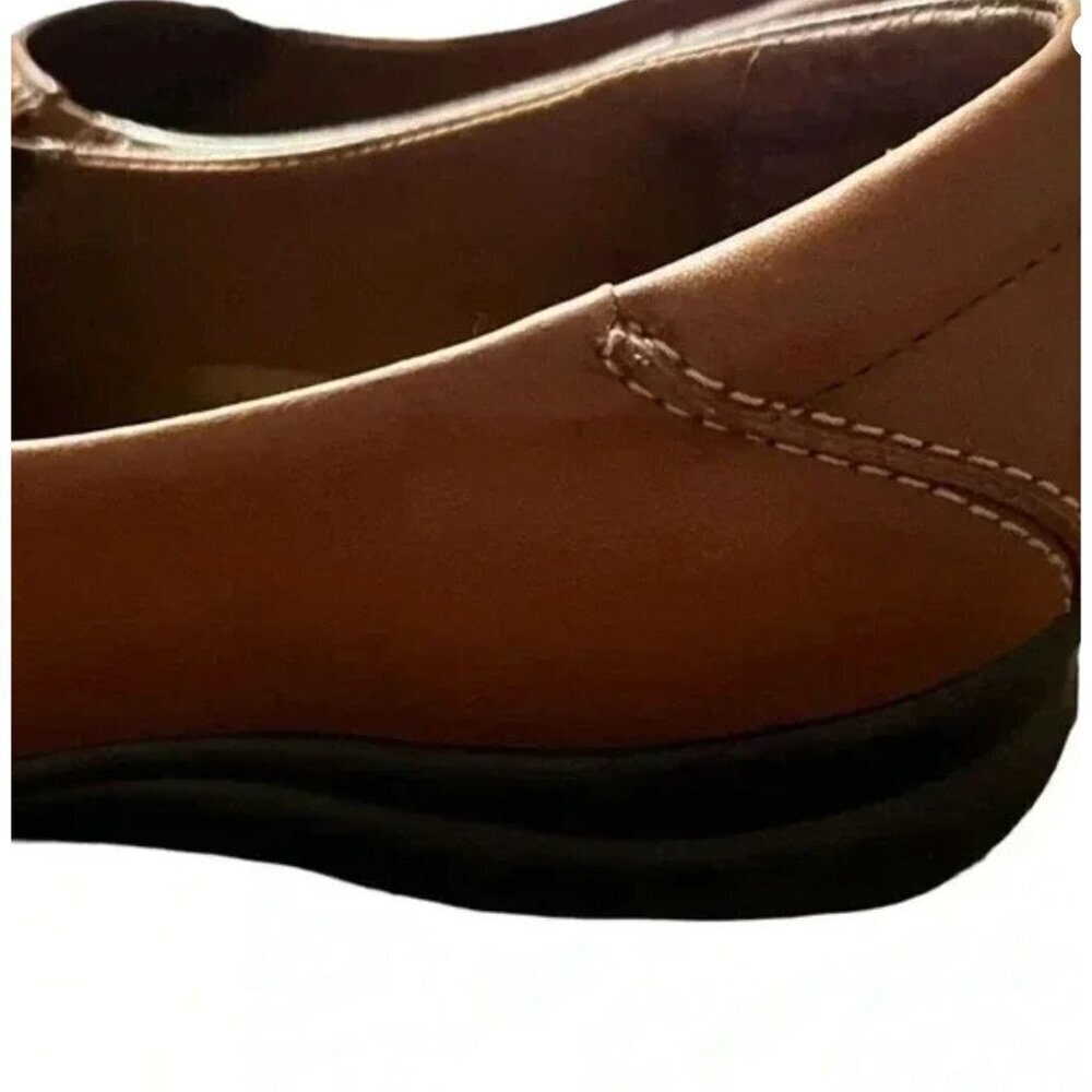 Womens Trotter Brown Leather Slip-On Loafers With Square Toe & Stitching Sz 9N - Picture 4 of 10